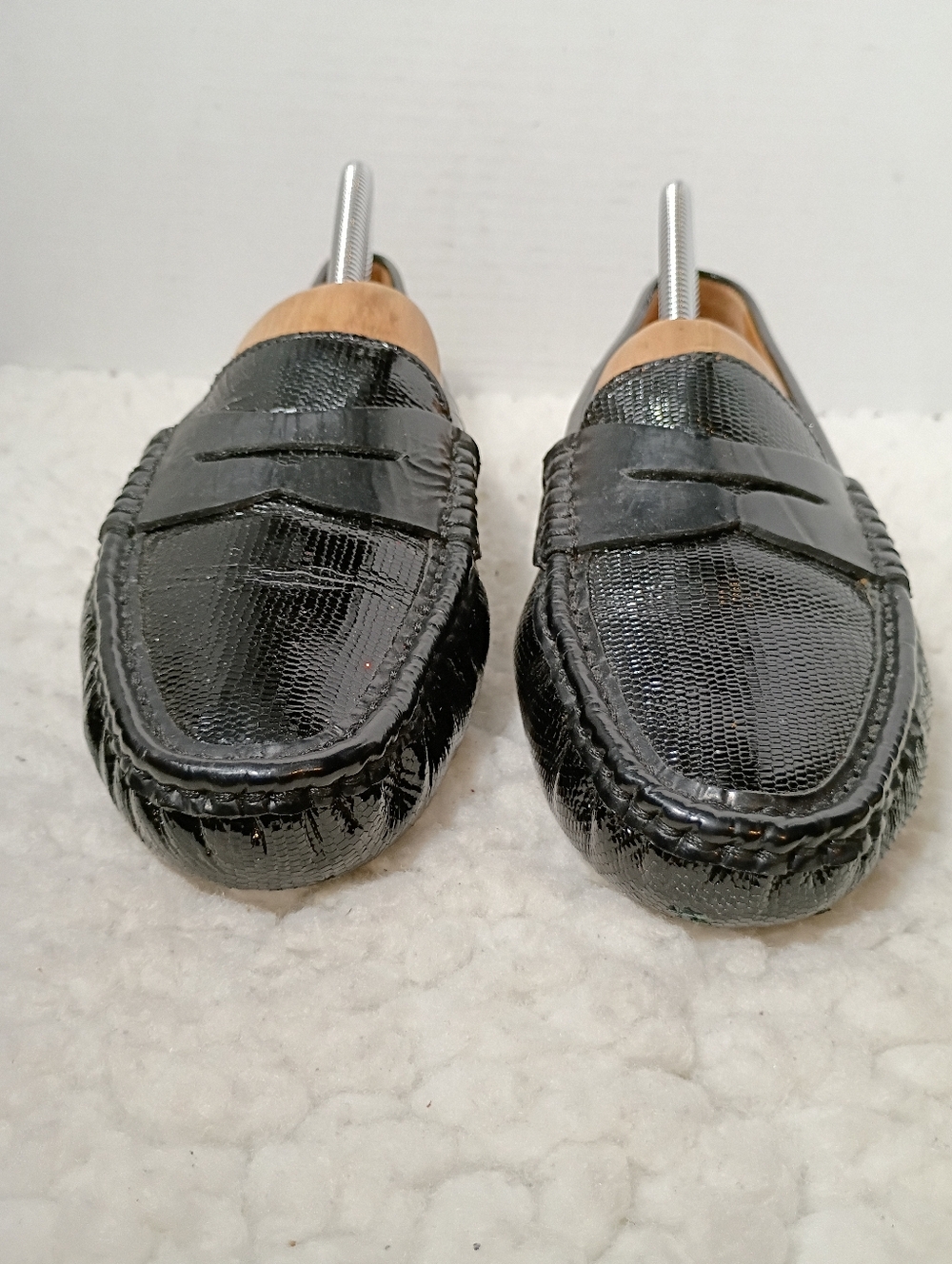 Ralph Lauren Camila Driving Loafers Black Patent Embossed Leather Mens 9 RL - Picture 2 of 12